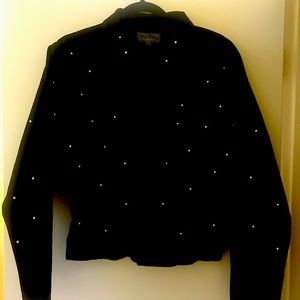 Cute Black denim jacket with pearl beads